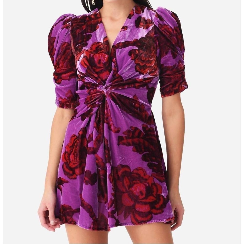 RHODE Leanna Mini Crushed Velvet Dress in the Camellia Vine in Crocus XS NWT